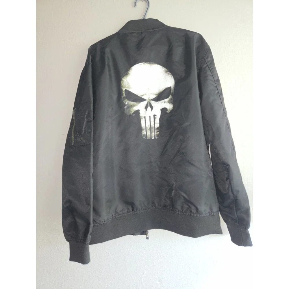 ASSTSERIES Punisher Bomber Jacket Mens 3XL Black Full Zip Lightweight UtilityUSA